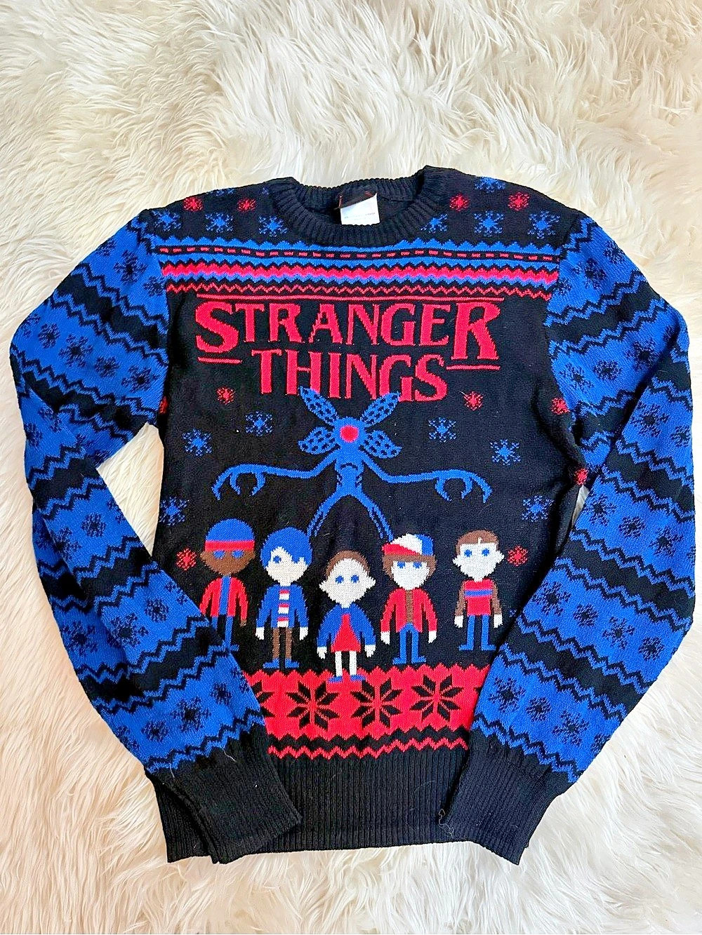 Netflix Stranger Things Demogorgon Ugly Christmas Sweater Blue & Black M size